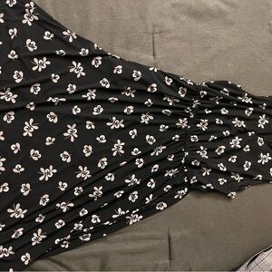 Anne Klein Black Midi Dress with White Floral Design